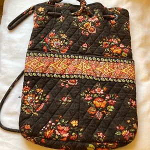 VERA BRADLEY Retired Rare Chocolate Floral Drawstring Backpack/Purse.